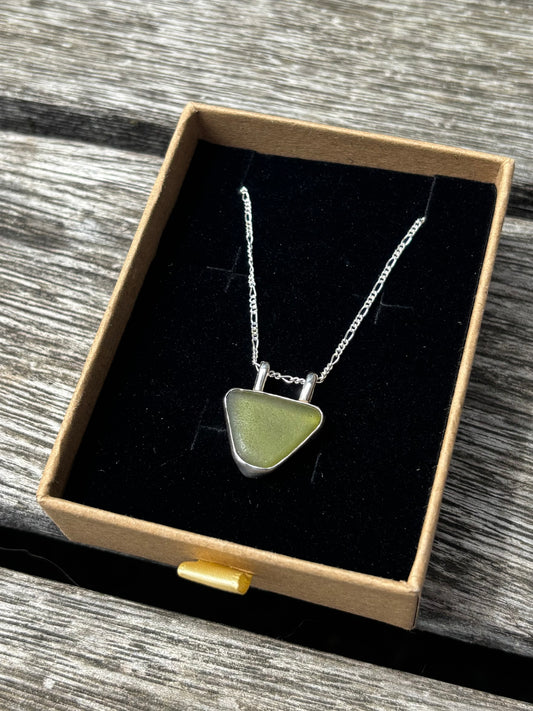 13- Green Triangle Seaglass Necklace