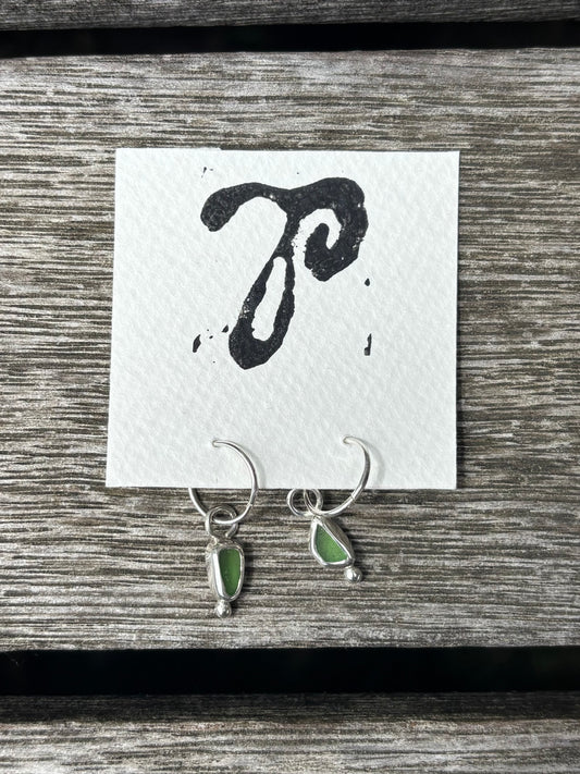07- Green Seaglass Ball Earrings