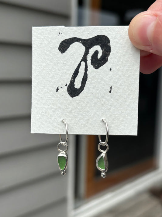 07- Green Seaglass Ball Earrings